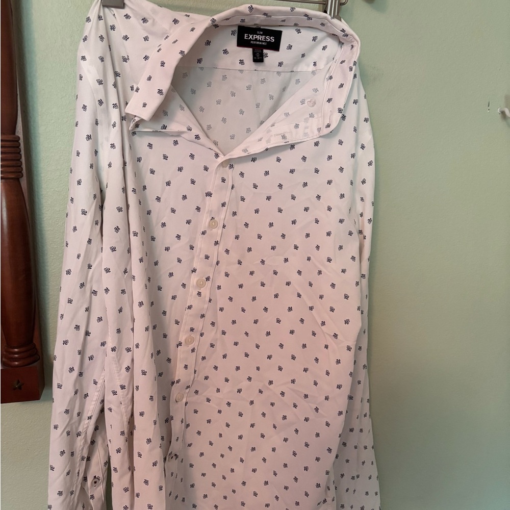 Express Slim White Shirt with Navy Accents